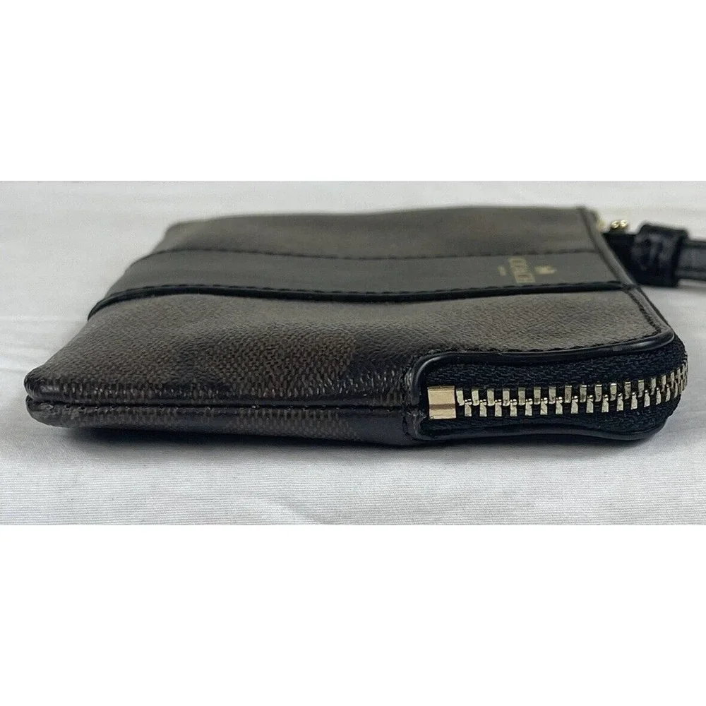 Coach Wallet Corner Zip Signature PVC Wristlet Two-Tone Dark Brown EUC Wallet - Picture 5 of 15